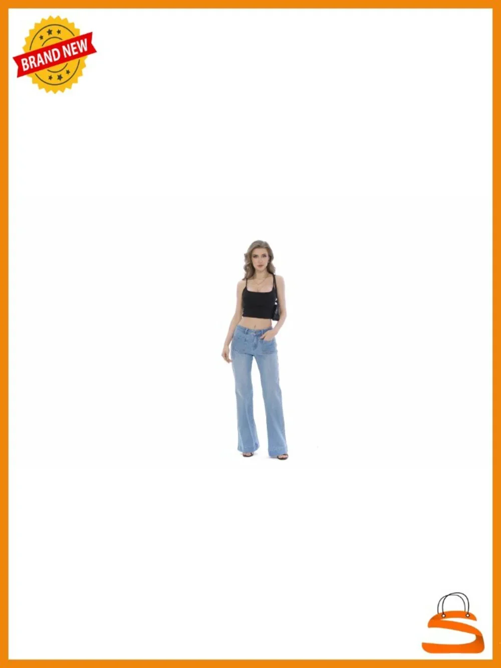 High Rise Flare Wide Leg Bell Bottom Jeans Stretch Denim with Pockets